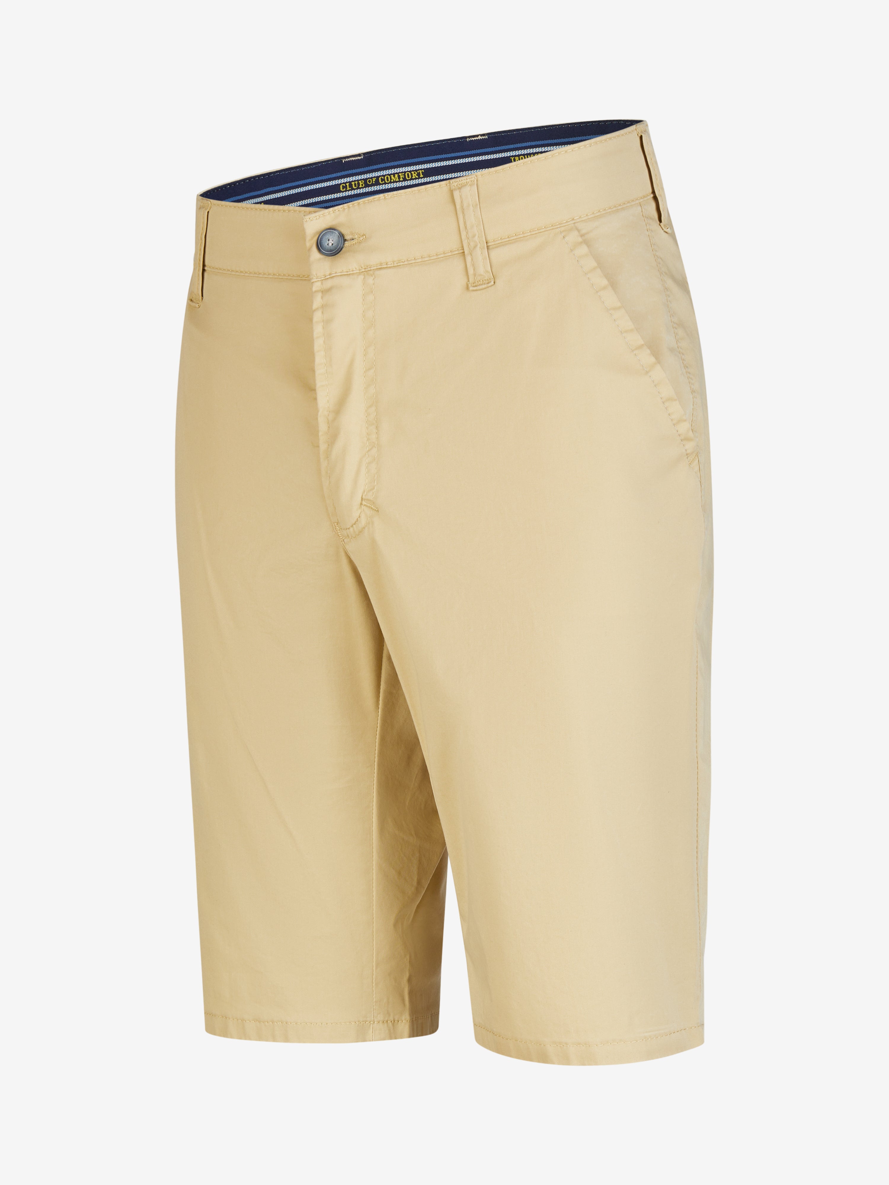 Hellegelbe Bermuda-Shorts von Club of Comfort, aus ultraleichtem Baumwoll-Tencel®-Mix mit High Stretch, elastischem Comfortbund, Hemdenstopper, normale Leibhöhe, gerade Passform, geeignet für Frühjahr/Sommer, Produktcode ESPANA 8109.