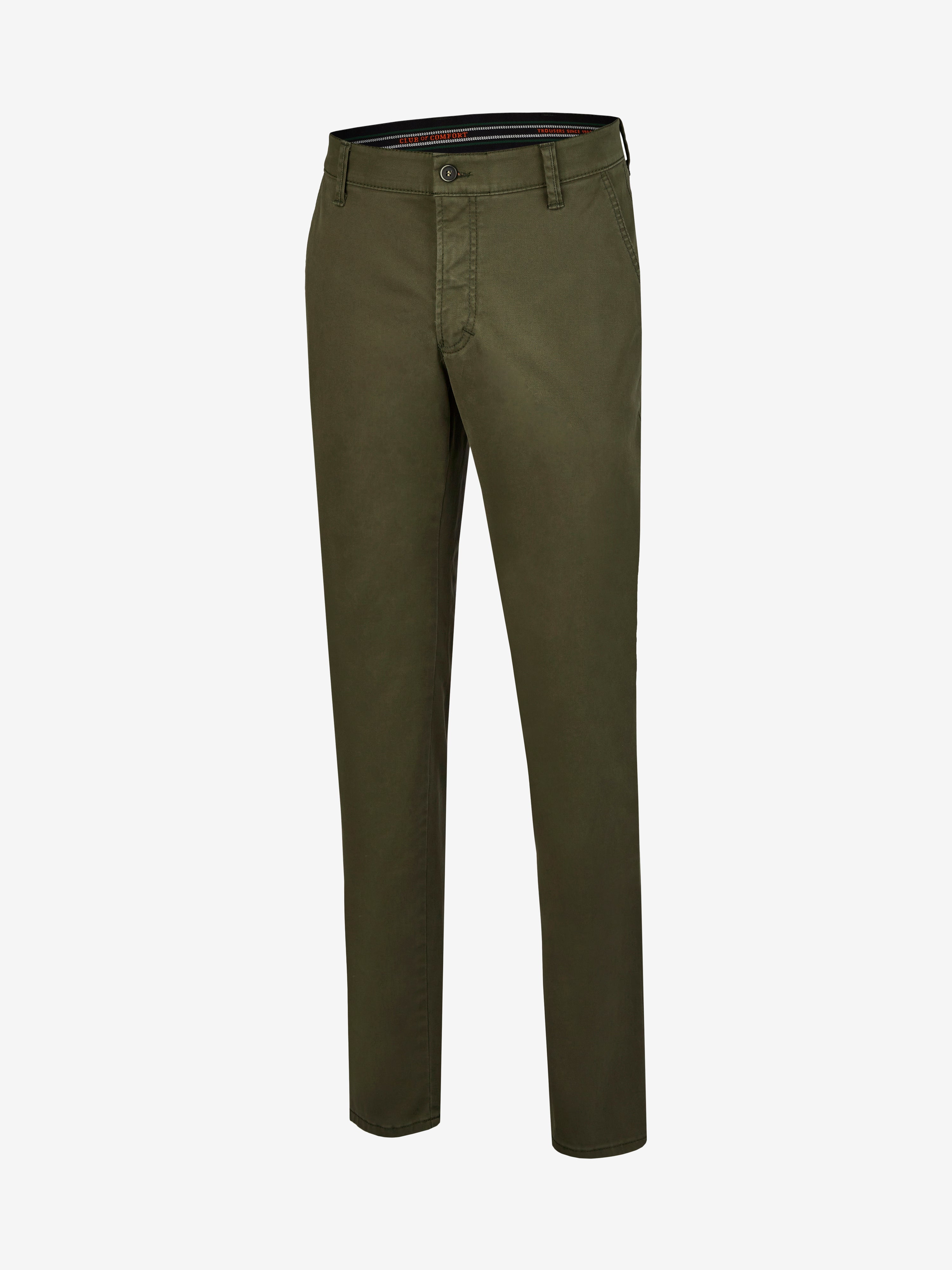 Dunkelgrüne GARVEY 6421 Flat Front-Hose von Club of Comfort mit Komfortbund, Hemdenstopper, schmalerer Fußweite, aus hochelastischem Baumwoll-Gabardine, Regular Fit, Gewicht ca. 450 g/m, ideal für Herbst/Winter, mit hochwertigem Softgriff, made in Green by Oeko-Tex.