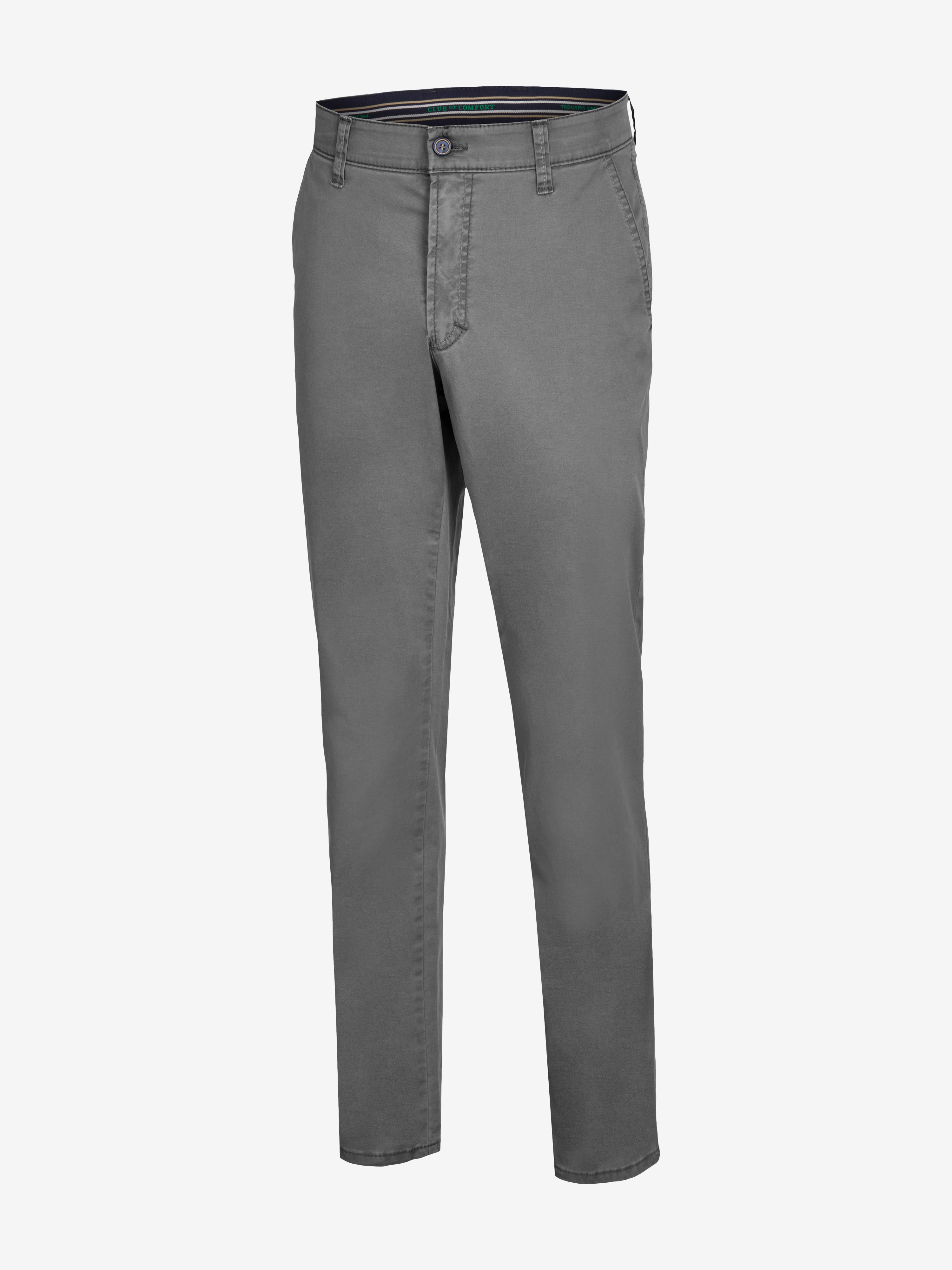 Graue Flat Front-Hose "GARVEY 7708" von Club of Comfort mit elastischem Komfortbund, Hemdenstopper und schmalerer Fußweite. Hochwertiger Baumwoll-High-Stretch, angenehmer Griff, normale Leibhöhe, regular fit. Ideale Frühjahr/Sommer-Hose, OEKO-TEX Standard 100.