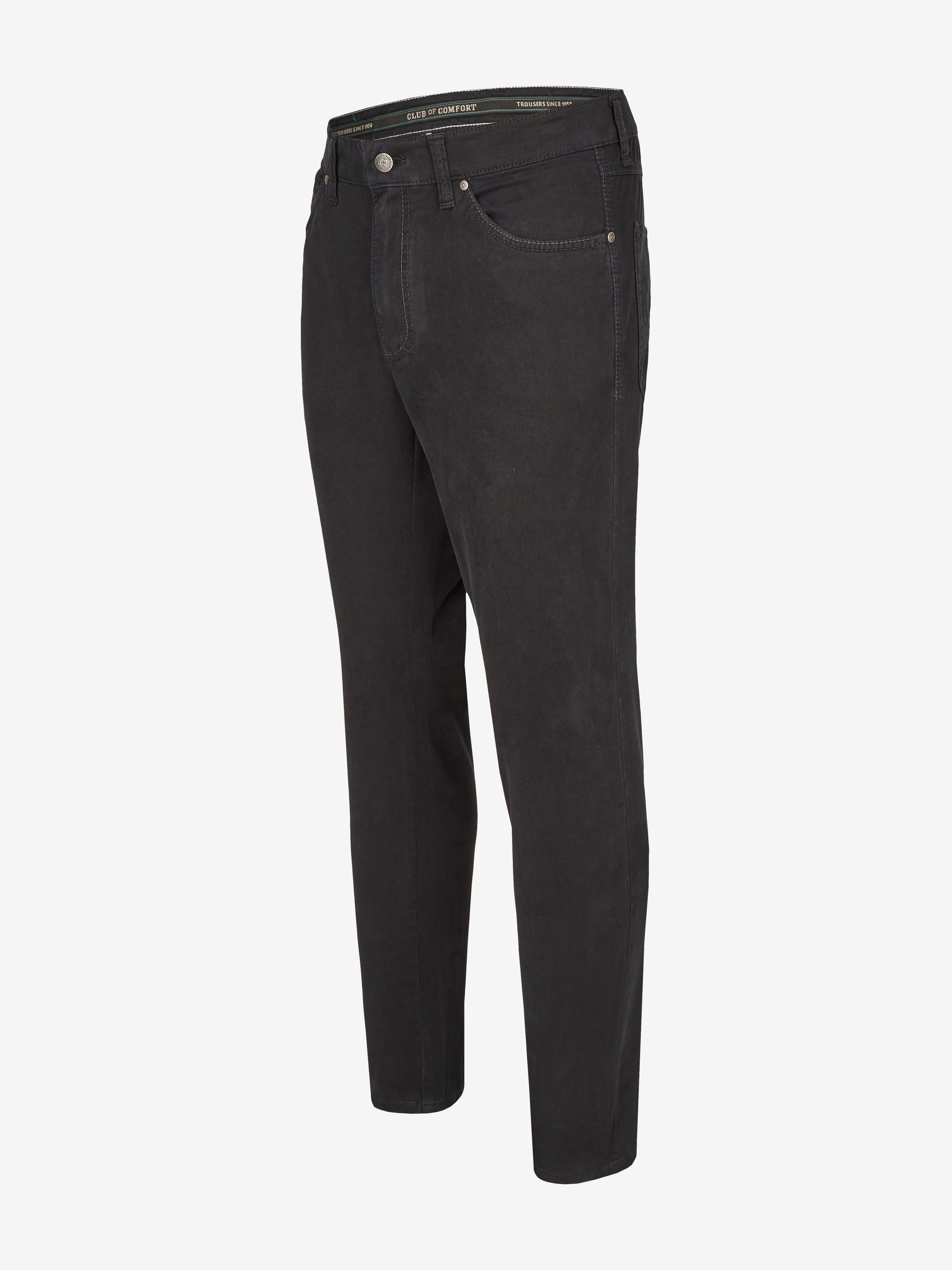 Schwarze 5-Pocket Baumwollhose "HENRY-X7110" von Club of Comfort, mit elastischem Doppelstoffbund, Hemdstopper, separater Mobile Pocket in der rechten Vordertasche, Reißverschluss-Leistentasche hinter rechter Gesäßtasche, Regular Fit, lang, softes High Stretch-Material, nachhaltige Produktion, edle Optik, für gepflegten & legeren Look, 395 g/lfm.