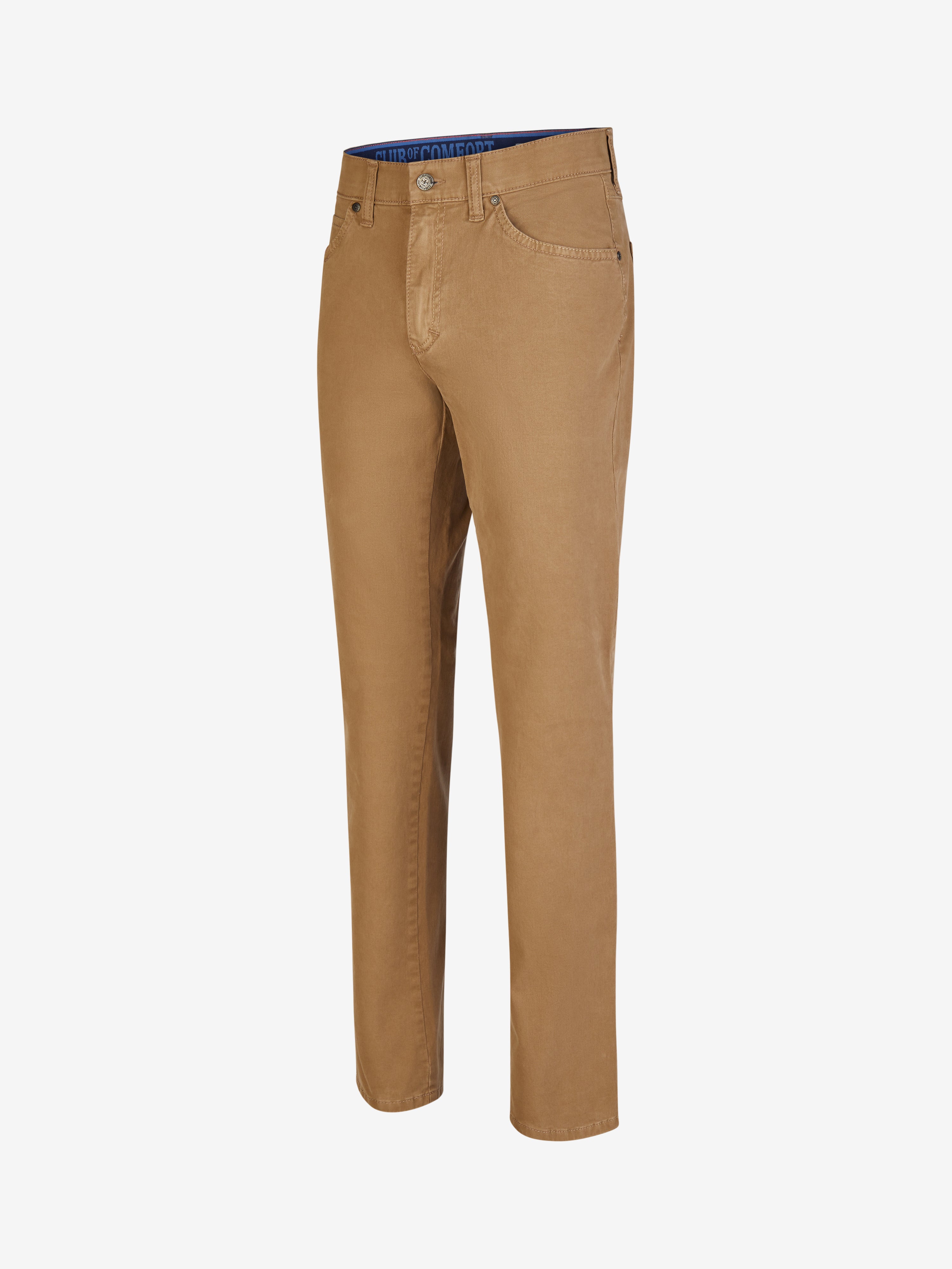 Beige Hose HENRY 8070 von Club of Comfort, mit 6-Pocket, elastischem Doppelstoffbund, Hemdstopper und separater Mobile Pocket rechts. Hochwertige Baumwollqualität, Regular Fit, normale Leibhöhe, schlankes Bein, leichte Elastizität, Made in Green, perfekte Ganzjahreshose.