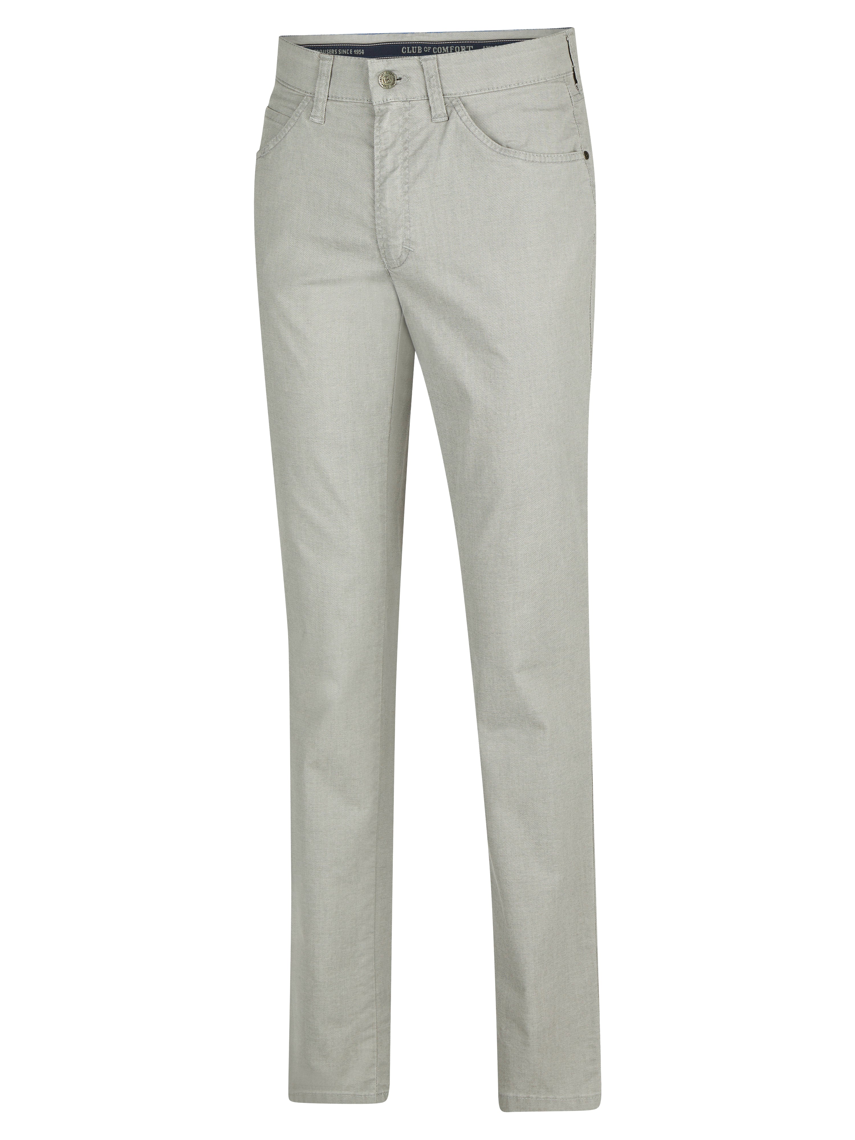 Grauere 6-Pocket Hose "HENRY 8108" von Club of Comfort aus stretchiger Baumwolle mit elastischem Bund, Hemdstopper, separater Mobile Pocket in der rechten Vordertasche, normale Leibhöhe, schlankes Bein, Made in Green by Oeko-Tex, ideal für Frühling/Sommer, perfekt für aktiven Alltag.