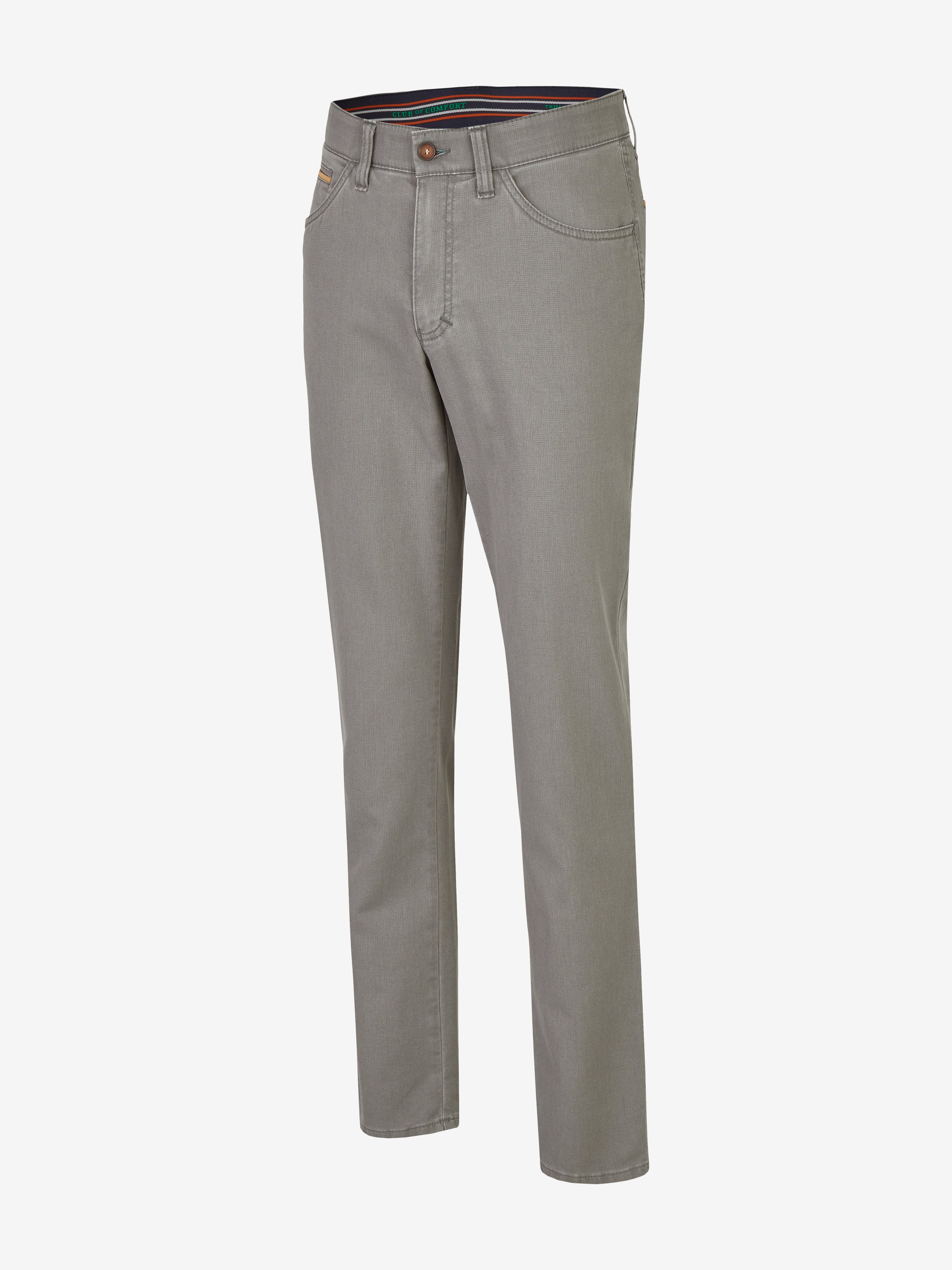 Graue Damen-Hose "MARVIN 7506" von Club of Comfort, mit elastischem Comfortbund, Hemdstopper, Swing-Pocket, doppelpaspelierter Münztasche, High Stretch-Baumwolle, normaler Leibhöhe, schmalem Bein, modifizierter 5-Pocket-Form, in Frühjahr/Sommer-Design, made in Green by Oeko-Tex.