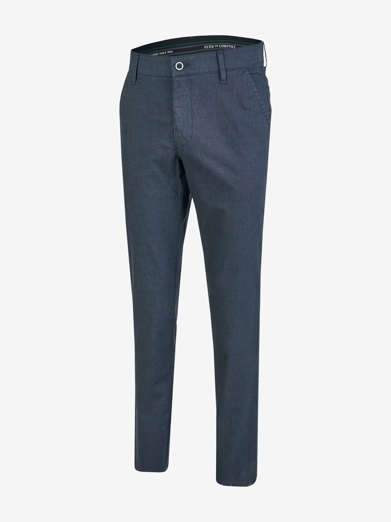 Dunkelblaue GARVEY 6910 Flat Front-Hose aus Baumwoll-Mikrostruktur im Wool-Look, mit Komfortbund, Hemdstopper, schmaler Fußweite, normaler Leibhöhe, Regular Fit, für Frühjahr/Sommer, mit Stretch und OEKO-TEX® Standard 100, Modell von Club of Comfort.