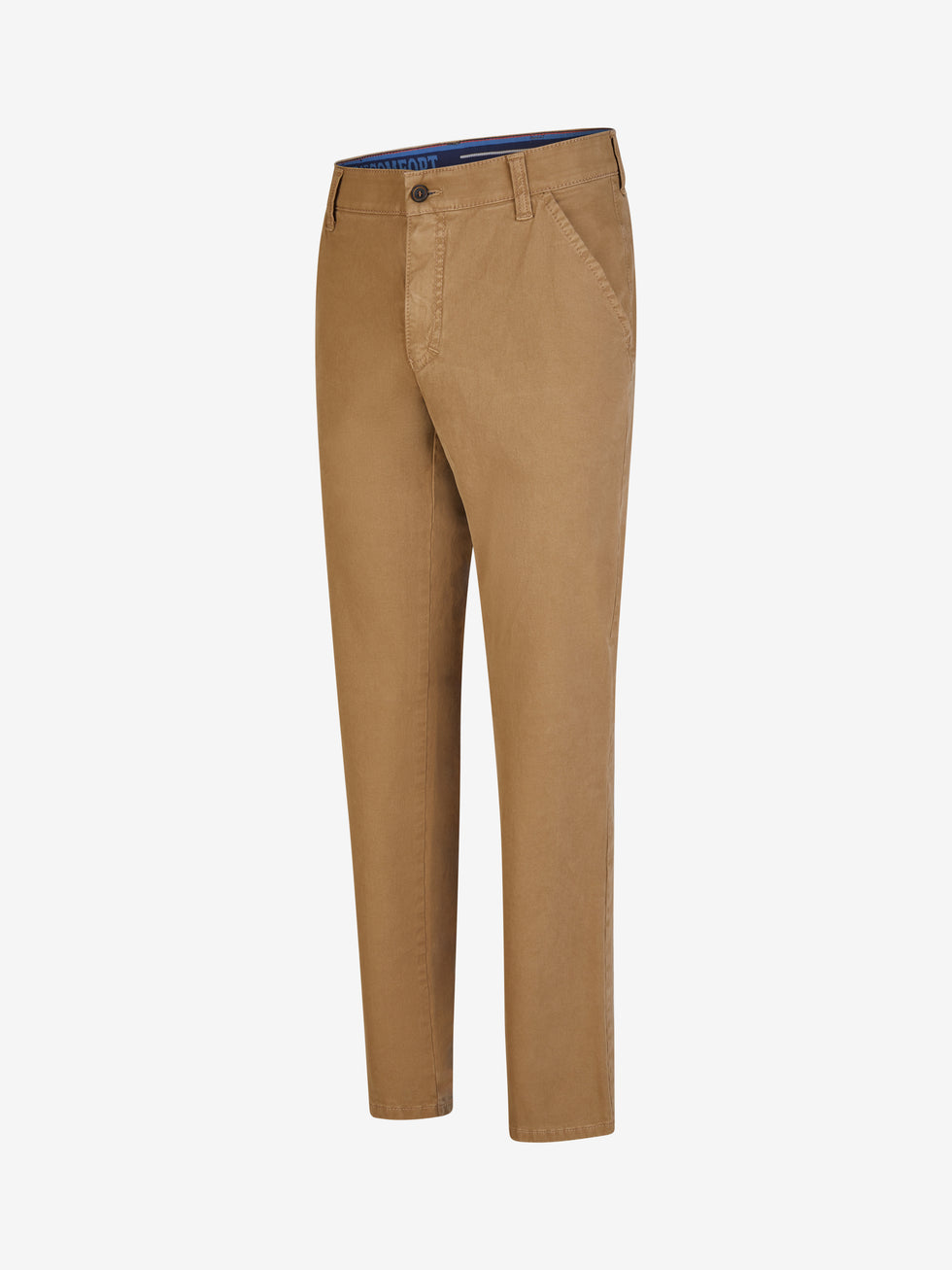 Beige GARVEY 8070 Flat Front-Hose mit elastischem Komfortbund, Hemdstopper, Münztasche, Regular Fit, aus bi-elastischer Baumwolle, gefertigt von Club of Comfort, mit 360° Stretch, Safety-Pocket und Made in Green by Oeko-Tex, in normaler Leibhöhe und schmaler Fußweite, ganzjährig, für Damen, Frontansicht.