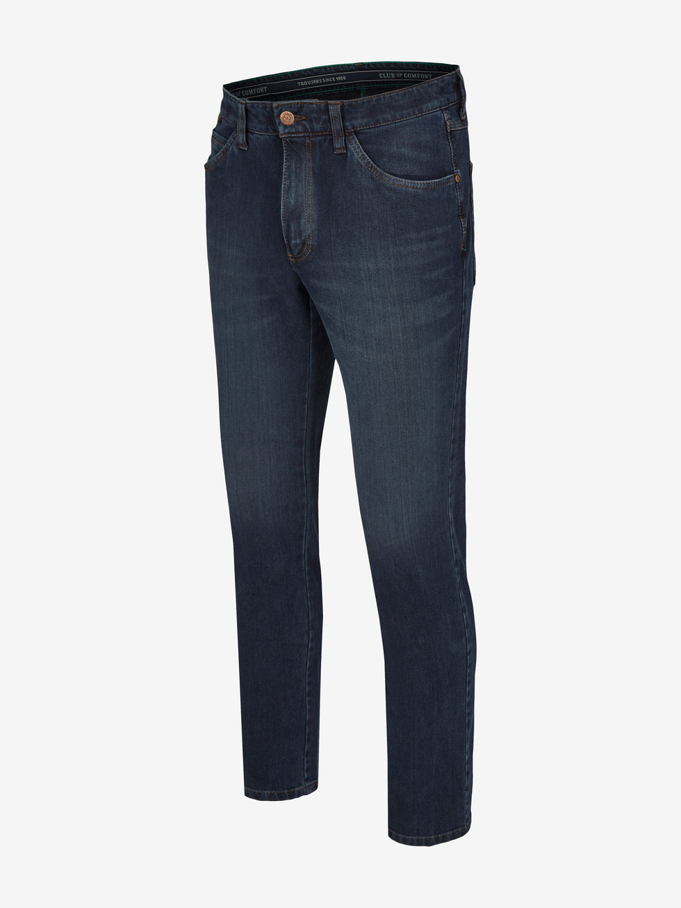 Dunkelblaue HENRY 7054 6-Pocket-Hose aus elastischem Bi-Stretch-Denim mit normaler Leibhöhe, schmalem Bein und separater "Mobile Pocket" in der rechten Vordertasche für Smartphone, inklusive Hemdstopper und Komfortbund, hergestellt von Club of Comfort.